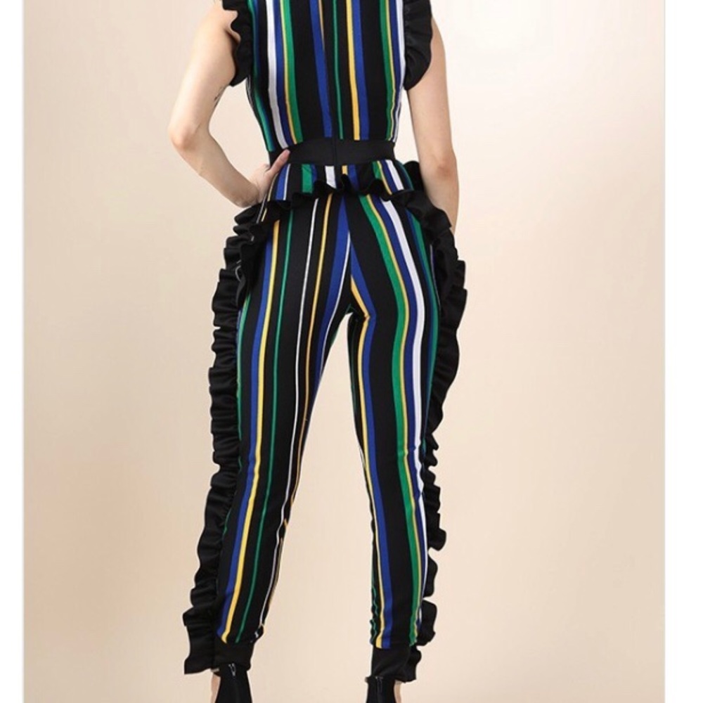 Sleeveless Stripped Ruffled Women’s Jumpsuit - Picture 3 of 3